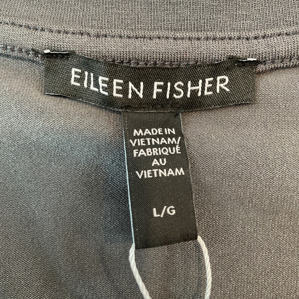 Eileen Fisher Metor Grey Tencel V-Neck A-Line Dress 3/4 Sleeve Pockets L NEW - Picture 7 of 10